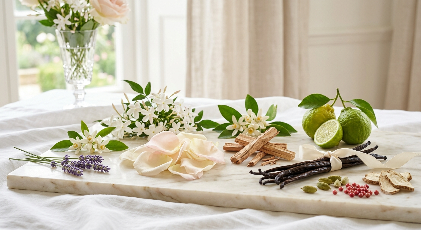 The Velum Mystica collection — sixteen fragrances displayed on a tiered stand